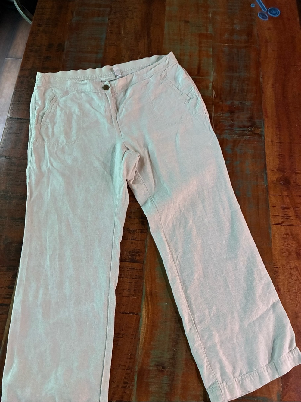 Chicos Linen Pants Womens 3.0 US Straight Baggy Beige Pockets